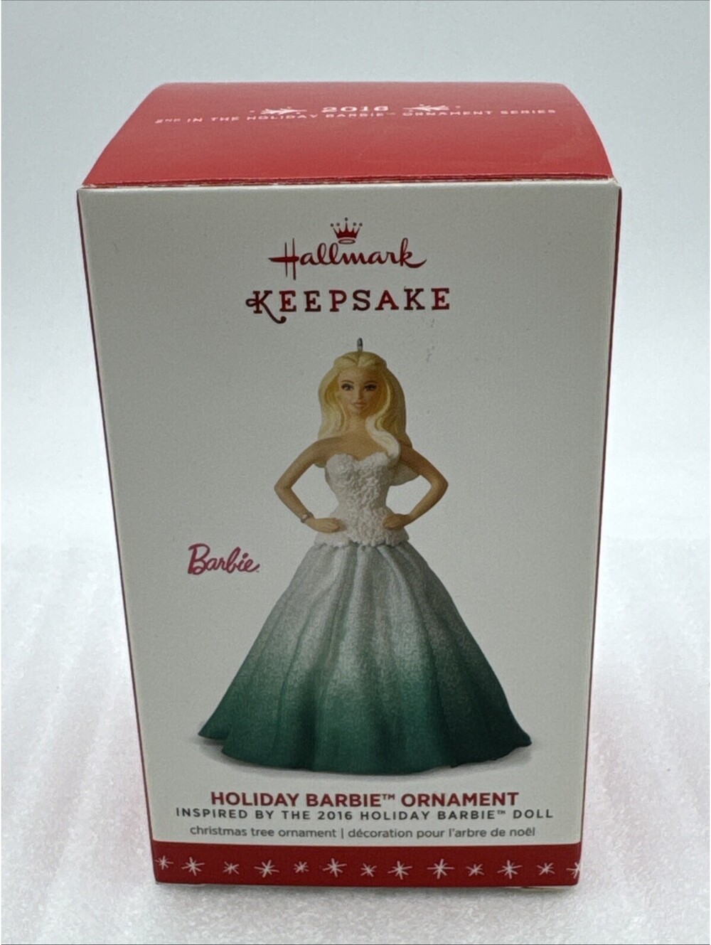 2016 Hallmark Holiday Barbie Doll Ornament 2nd In Series Green & White Dress New